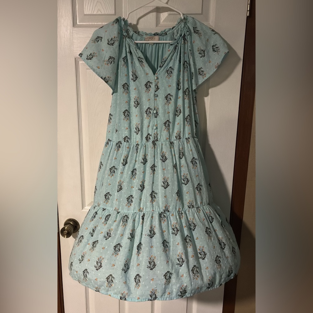LOFT Light Blue Floral Casual Dress